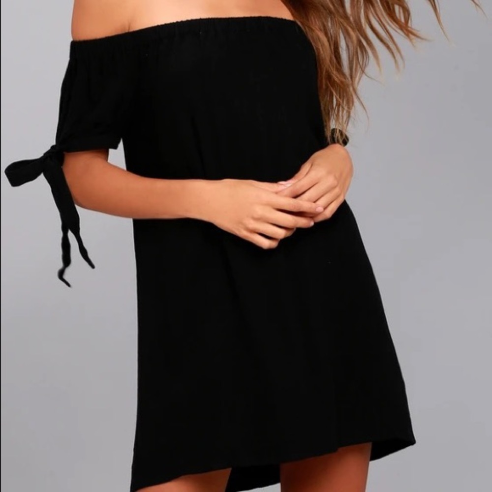 LULUs AL-FRESCO EVENINGS BLACK OFF-THE-SHOULDER DRESS